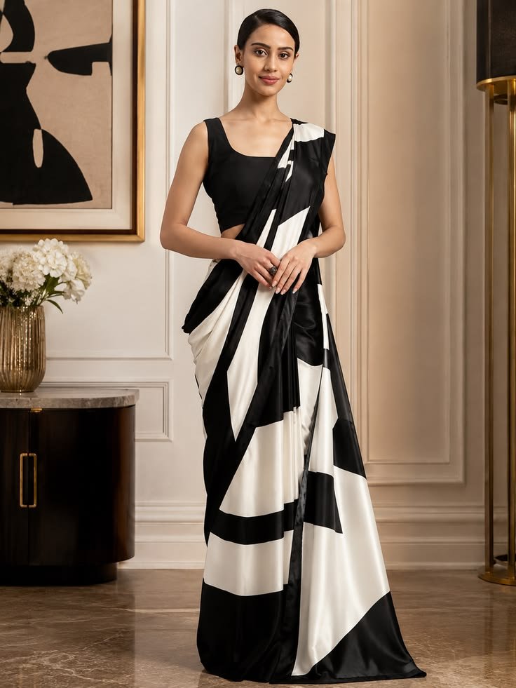 Anouk Rustic Striped Pure Crepe Ready to Wear Saree
